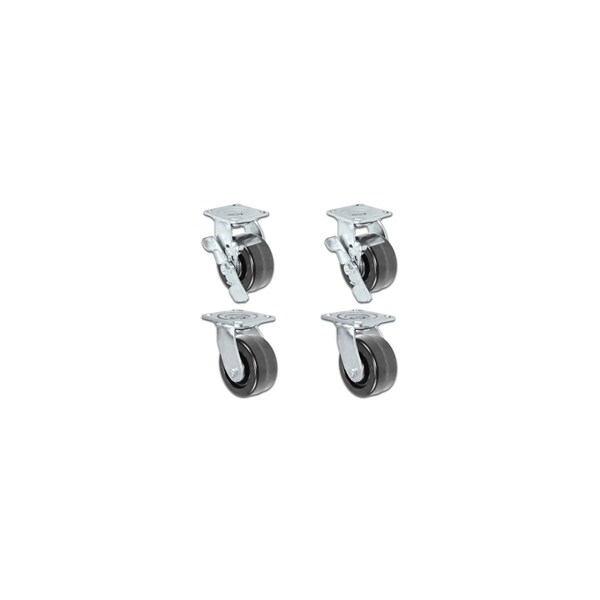 3-1/4"x2", 4 Swivel Casters 2 W/ Brakes, Phenolic Whe, PK4